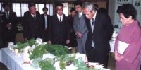 Prof. Hasegawa inspecting vegetables at the annual agricultural fair.